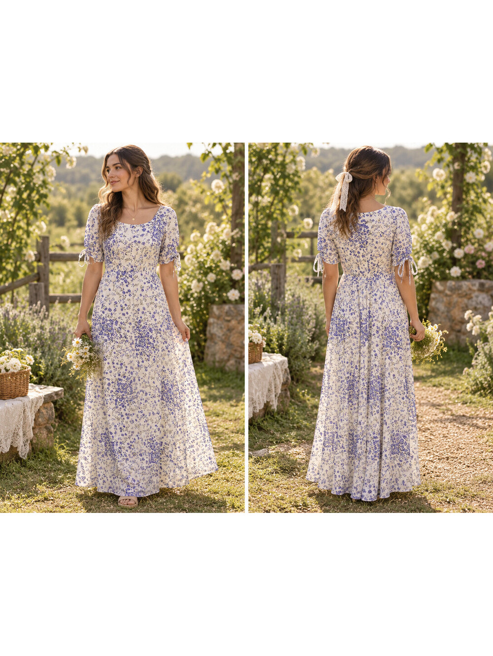 Gal Meets Glam Maxi Dress Womens 10 White Floral Puff Sleeve Cottagecore Boho